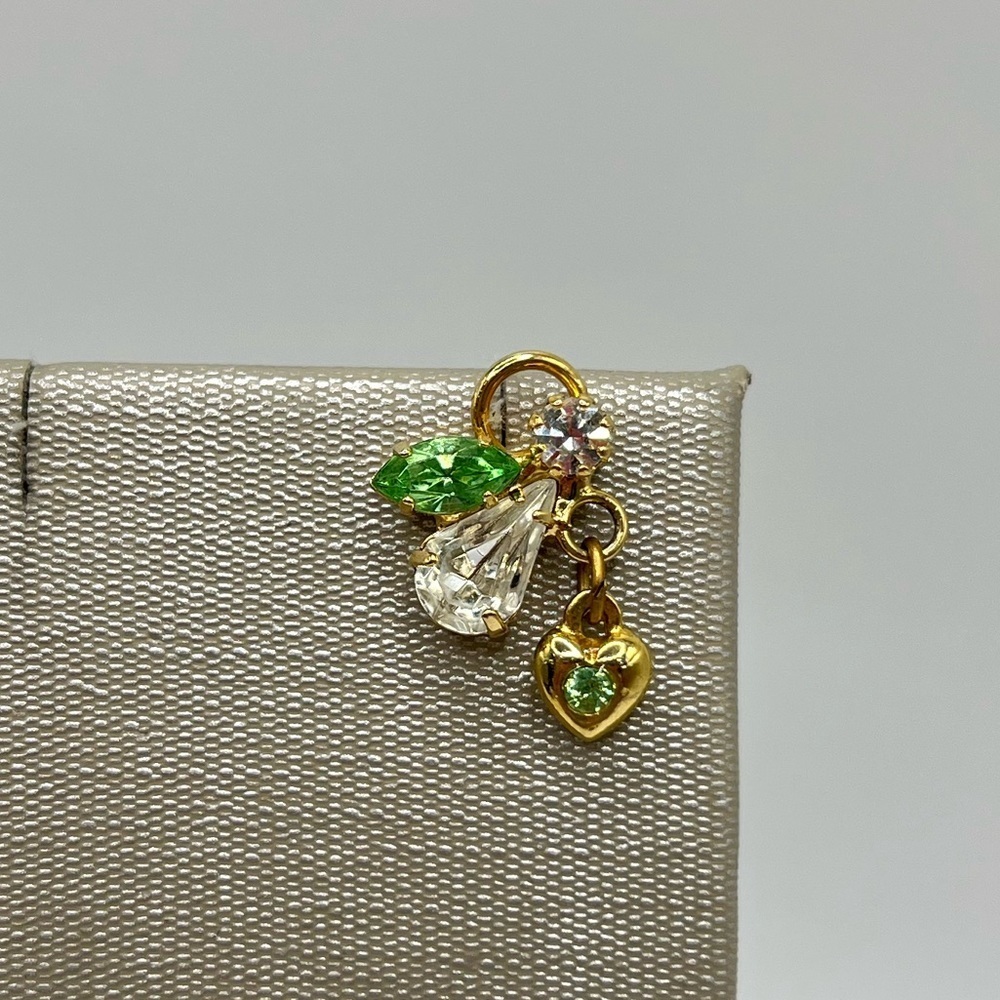 Vintage Uranium Glass Angel Charm Lapel Pin Gold Tone Glows